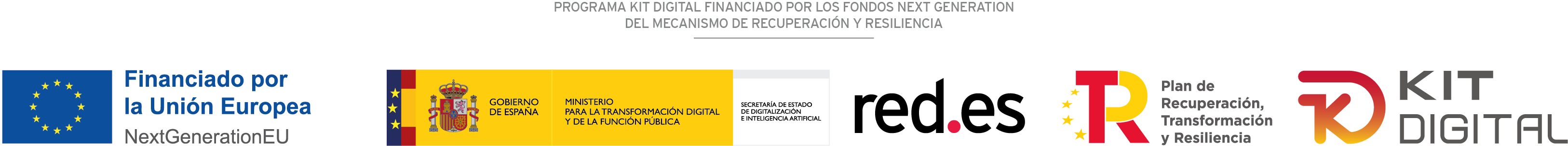 Programa Kit Digital financiado por los fondos Next Generation del Mecanismo de Recuperación y Resiliencia: Unión Europea NextGenerationEU, Gobierno de España, red.es, Plan de Recuperación, Transformación y Resiliencia y Kit Digital
