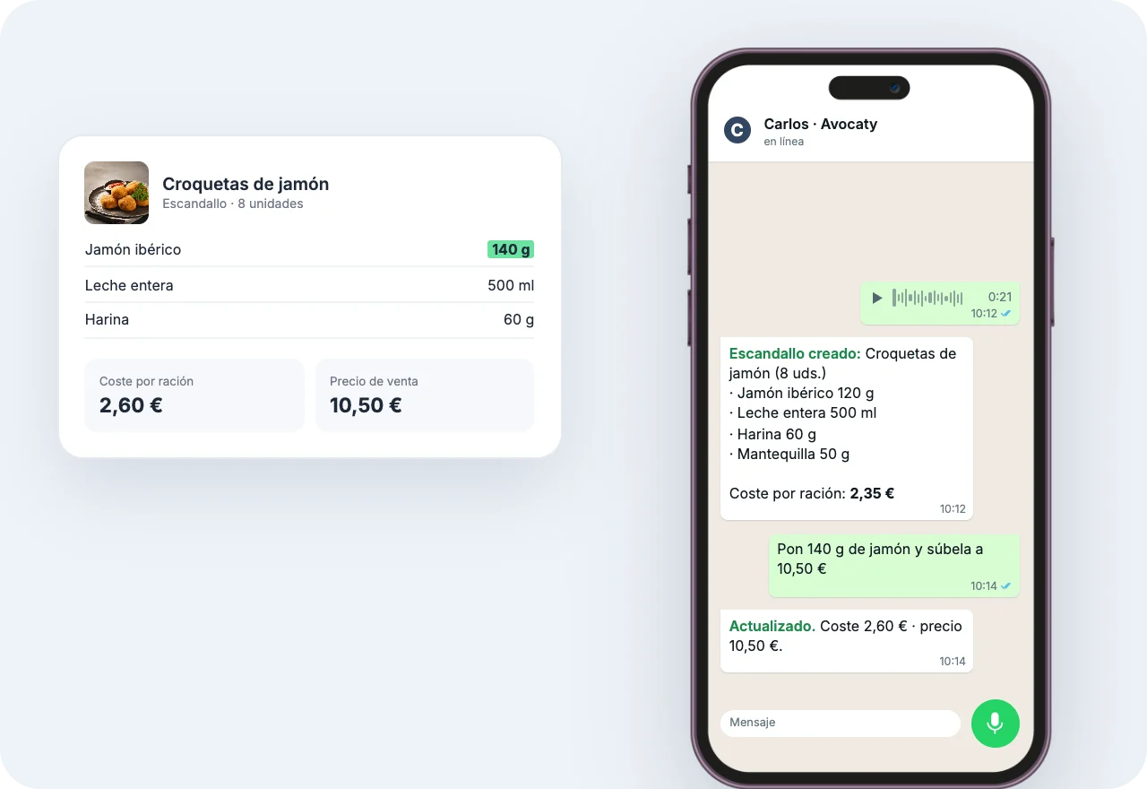 Agente de IA por WhatsApp: Escandallo creado y actualizado por WhatsApp
