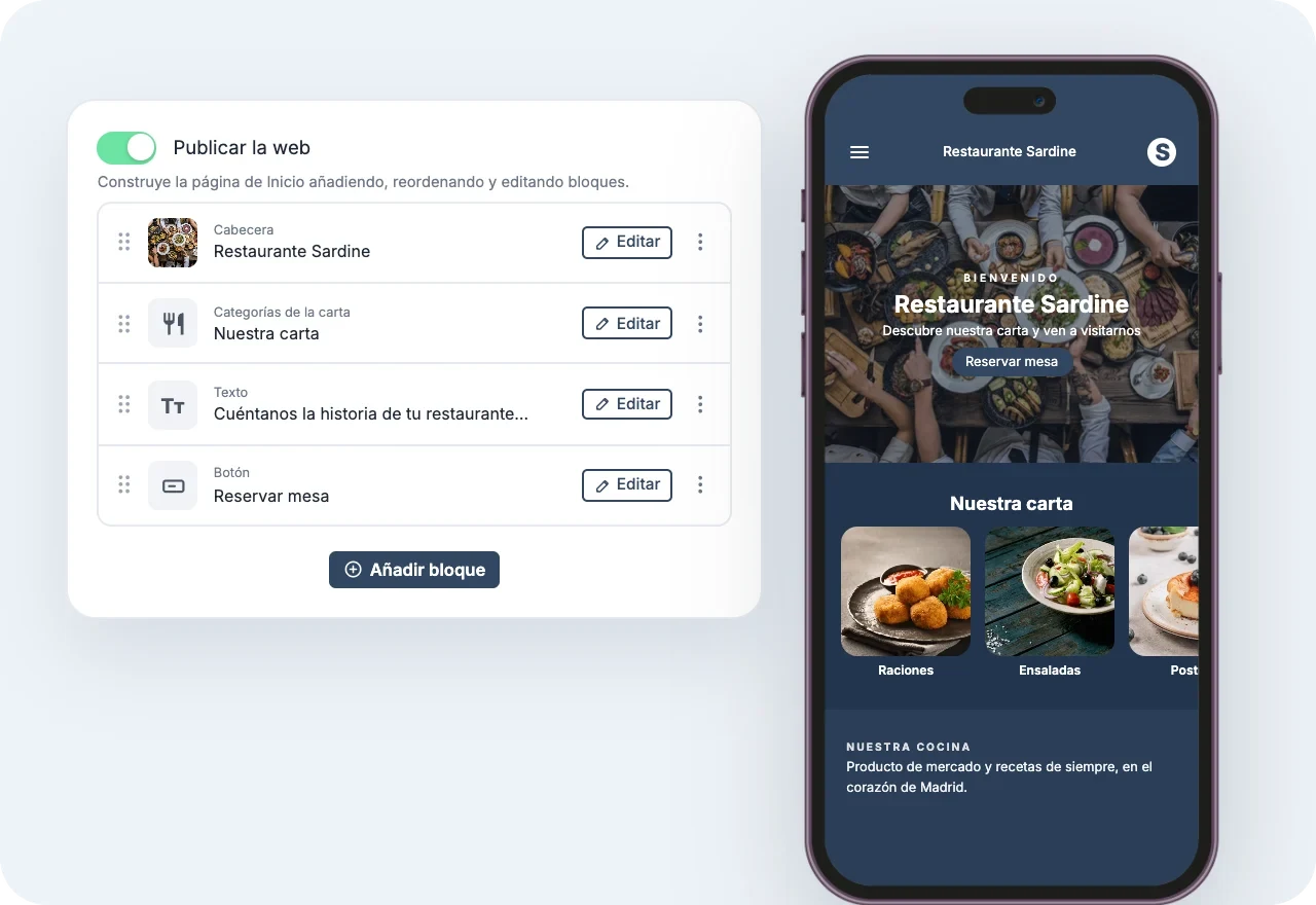 Página web del restaurante hecha con Avocaty